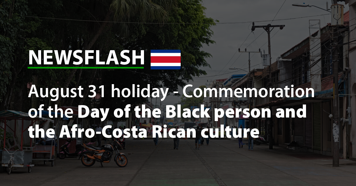 August 31 holiday - Commemoration of the Day of the Black person and the Afro-Costa Rican culture