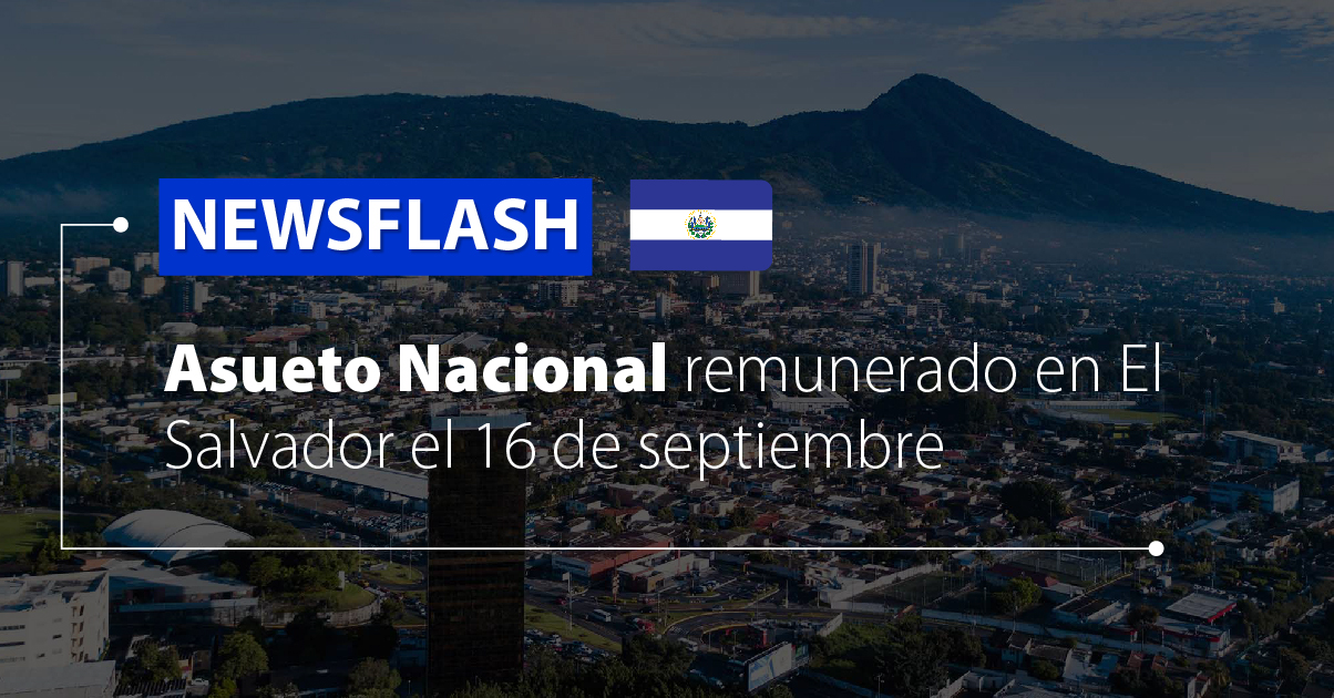 Asueto Nacional remunerado en El Salvador el 16 de Septiembre
